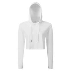 TriDri Women's TriDri Cropped Hooded White Long Sleeve T Shirt tr088 white ft2
