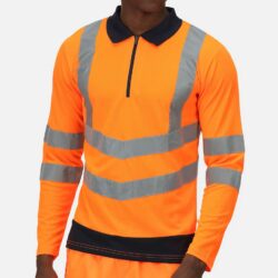 Regatta High Visibility Pro Hi Vis Long Sleeve Orange Polo Shirt Rg464 Model Front