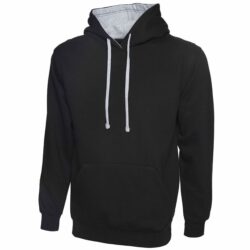 Uneek Contrast Hooded Black Heather Grey Sweatshirt Uc507