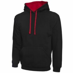 Uneek Contrast Hooded Black Red Sweatshirt Uc507